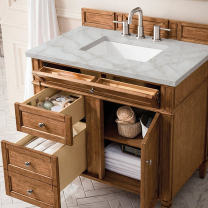 James Martin - Brittany 36" Single Vanity, Saddle Brown w/ 3 CM Victorian Silver Silestone Top - 650-V36-SBR-3VSL view 4
