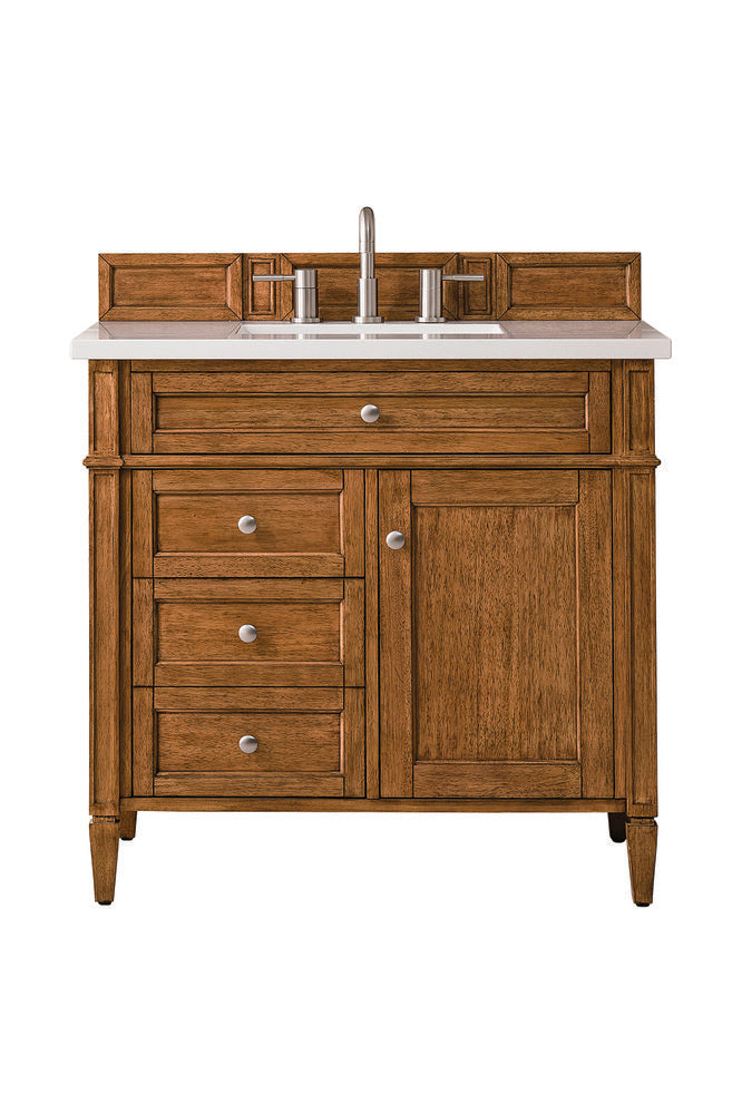 James Martin - Brittany 36" Single Vanity, Saddle Brown w/ 3 CM White Zeus Silestone Top - 650-V36-SBR-3WZ view 1