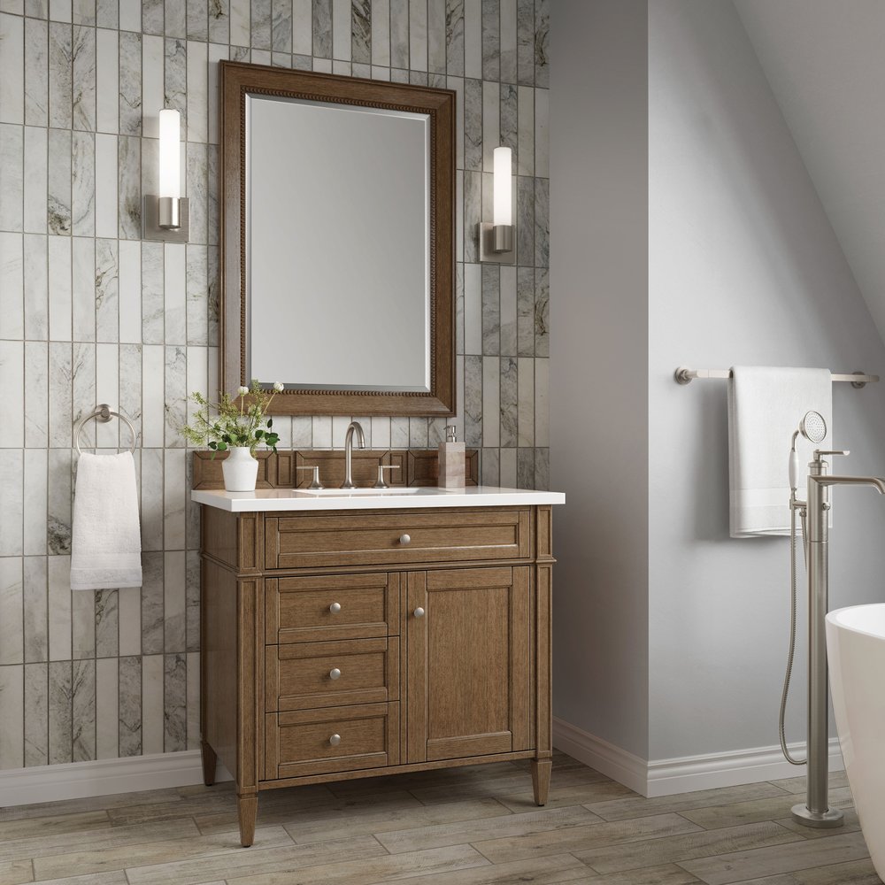 James Martin - Brittany 36" Single Vanity, Saddle Brown w/ 3 CM White Zeus Silestone Top - 650-V36-SBR-3WZ view 3