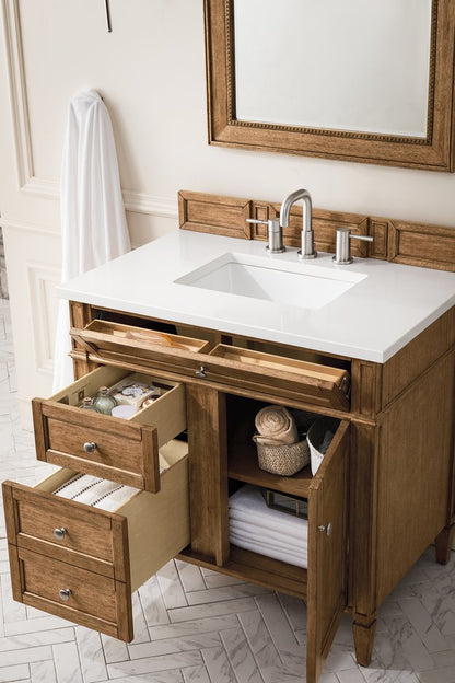 James Martin - Brittany 36" Single Vanity, Saddle Brown w/ 3 CM White Zeus Silestone Top - 650-V36-SBR-3WZ view 4
