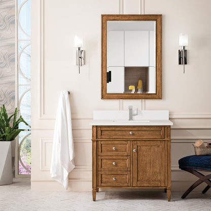 James Martin - Brittany 36" Single Vanity, Saddle Brown w/ Single Hole 3 CM White Zeus Silestone Top & Backsplash - 650-V36-SBR-1WZ view 2