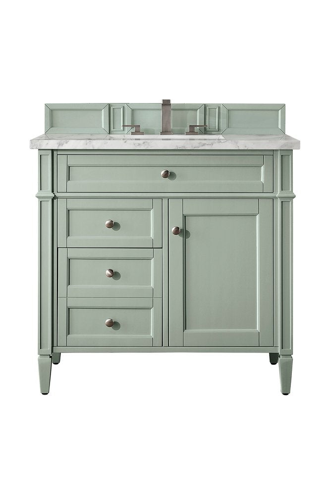 James Martin - Brittany 36" Single Vanity, Sage Green w/ 3 CM Carrara Marble Top - 650-V36-SGR-3CAR view 1
