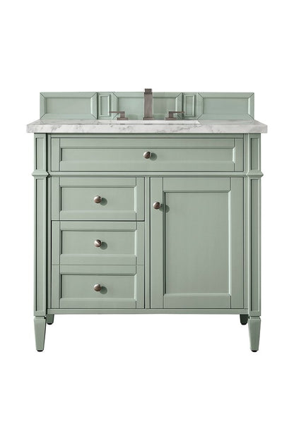 James Martin - Brittany 36" Single Vanity, Sage Green w/ 3 CM Carrara Marble Top - 650-V36-SGR-3CAR view 1
