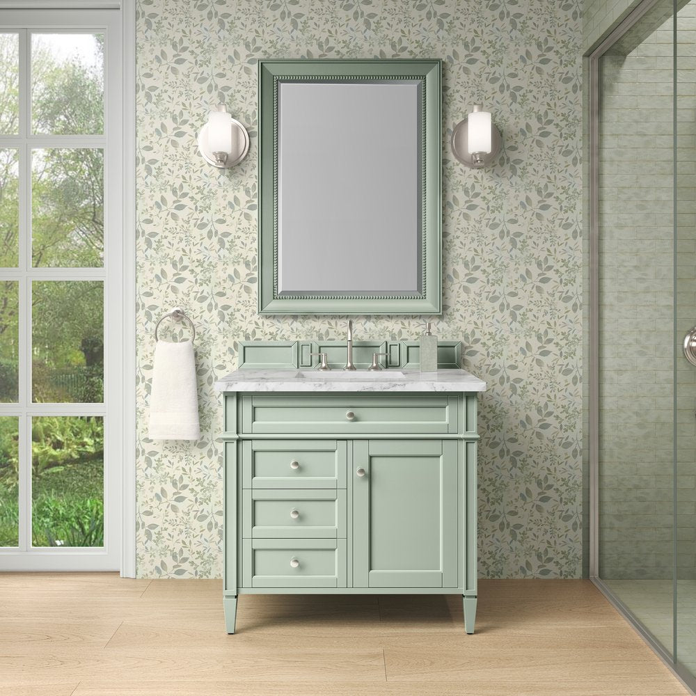 James Martin - Brittany 36" Single Vanity, Sage Green w/ 3 CM Carrara Marble Top - 650-V36-SGR-3CAR view 2