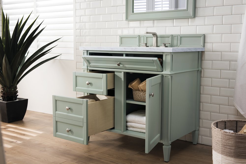 James Martin - Brittany 36" Single Vanity, Sage Green w/ 3 CM Carrara Marble Top - 650-V36-SGR-3CAR view 4