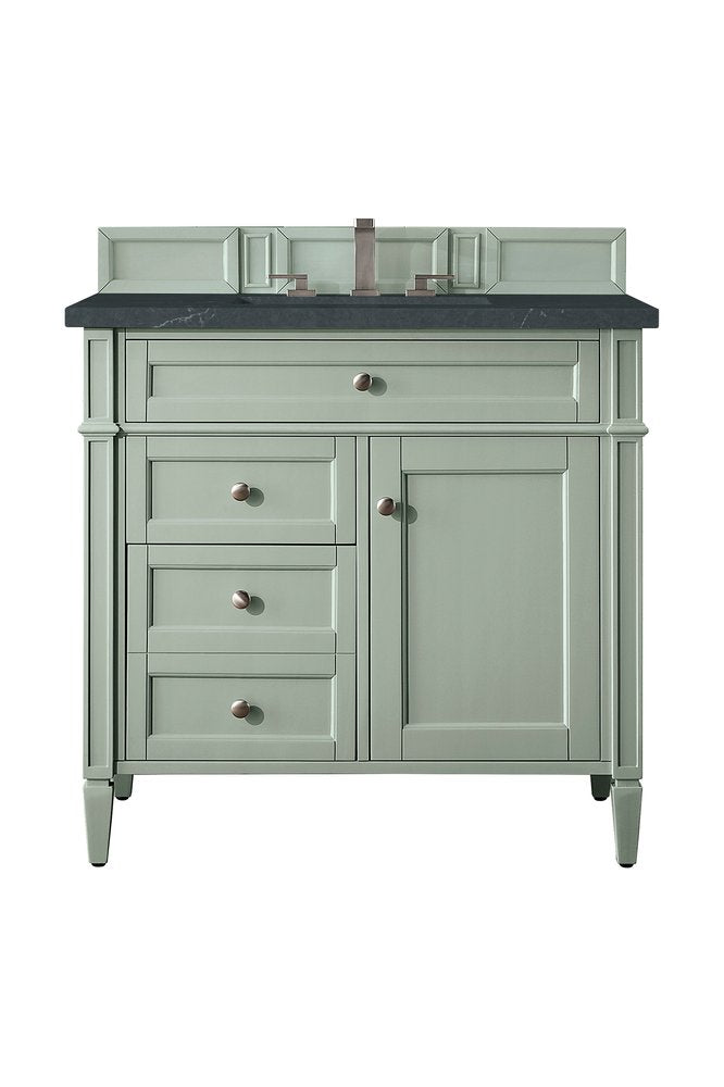 James Martin - Brittany 36" Single Vanity, Sage Green w/ 3 CM Charcoal Soapstone Silestone Top - 650-V36-SGR-3CSP view 1