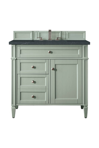 James Martin - Brittany 36" Single Vanity, Sage Green w/ 3 CM Charcoal Soapstone Silestone Top - 650-V36-SGR-3CSP view 1