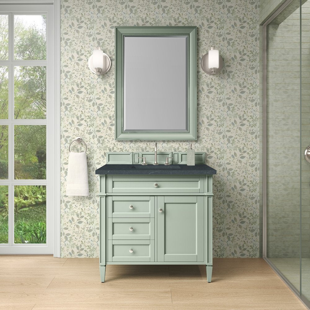 James Martin - Brittany 36" Single Vanity, Sage Green w/ 3 CM Charcoal Soapstone Silestone Top - 650-V36-SGR-3CSP view 2