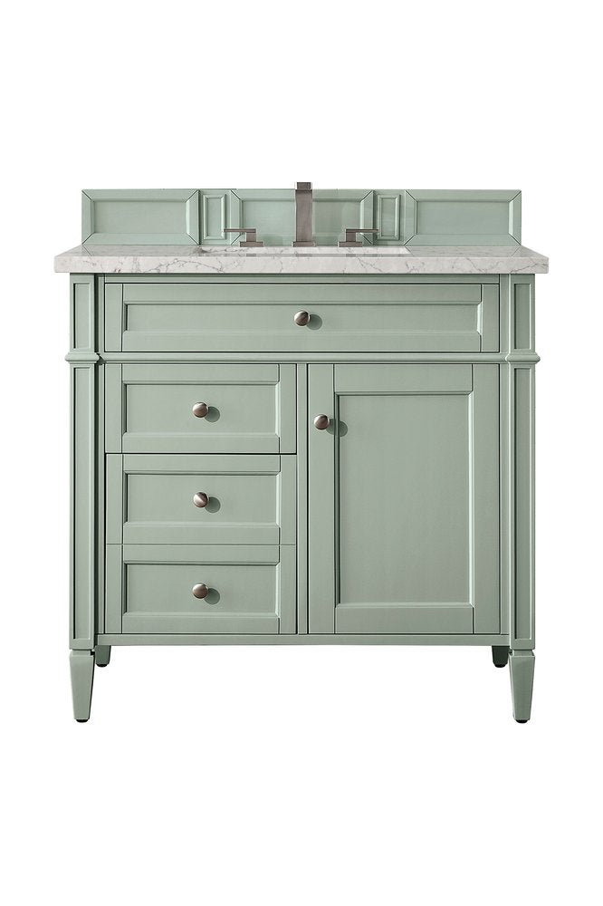 James Martin - Brittany 36" Single Vanity, Sage Green w/ 3 CM Eternal Jasmine Pearl Silestone Top - 650-V36-SGR-3EJP view 1
