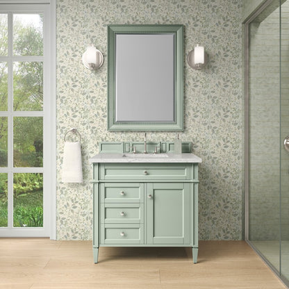 James Martin - Brittany 36" Single Vanity, Sage Green w/ 3 CM Eternal Jasmine Pearl Silestone Top - 650-V36-SGR-3EJP view 2