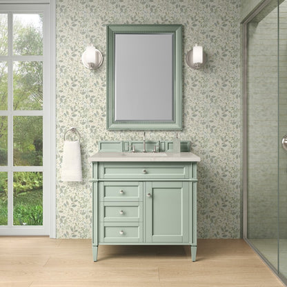 James Martin - Brittany 36" Single Vanity, Sage Green, w/ 3 CM Siberian Silestone Top - 650-V36-SGR-3SFR view 2