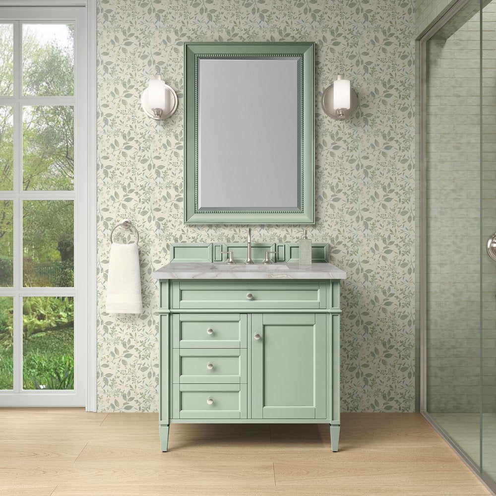 James Martin - Brittany 36" Single Vanity, Sage Green w/ 3 CM Victorian Silver Silestone Top - 650-V36-SGR-3VSL view 2