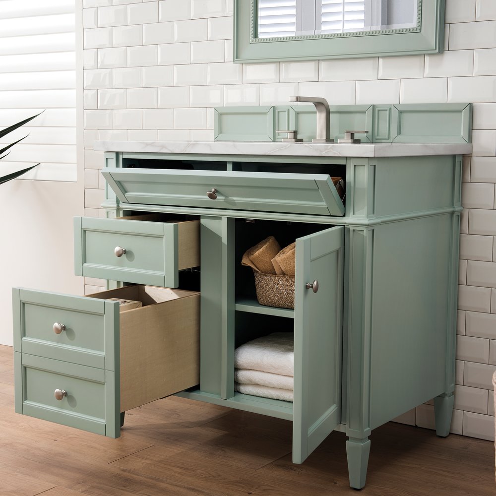 James Martin - Brittany 36" Single Vanity, Sage Green w/ 3 CM Victorian Silver Silestone Top - 650-V36-SGR-3VSL view 4