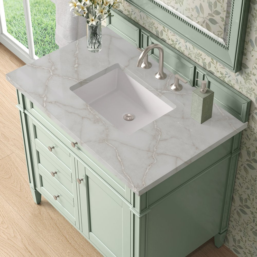 James Martin - Brittany 36" Single Vanity, Sage Green w/ 3 CM Victorian Silver Silestone Top - 650-V36-SGR-3VSL view 6