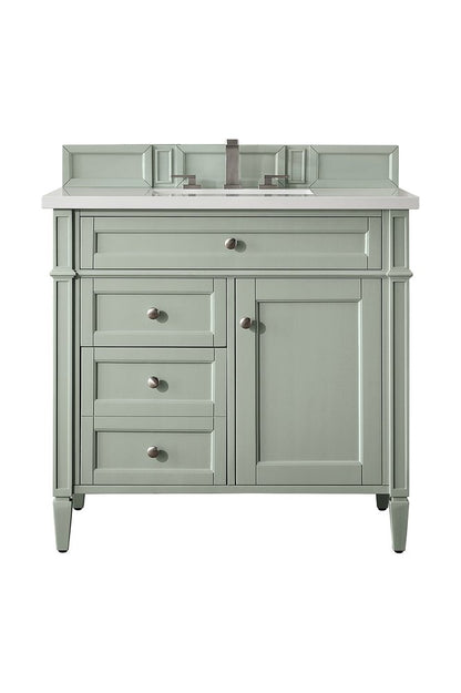 James Martin - Brittany 36" Single Vanity, Sage Green w/ 3 CM White Zeus Silestone Top - 650-V36-SGR-3WZ view 1