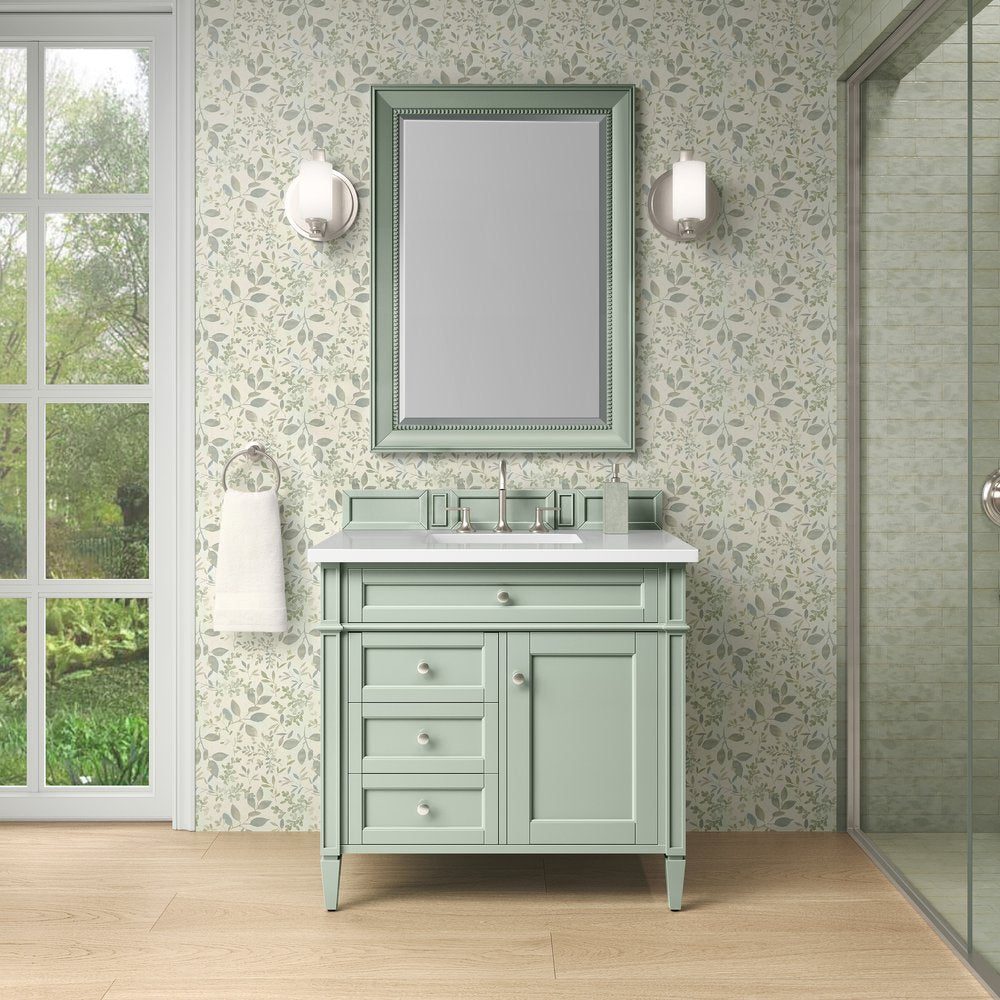 James Martin - Brittany 36" Single Vanity, Sage Green w/ 3 CM White Zeus Silestone Top - 650-V36-SGR-3WZ view 2