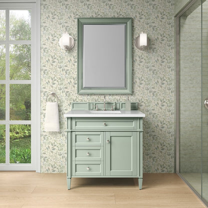 James Martin - Brittany 36" Single Vanity, Sage Green w/ 3 CM White Zeus Silestone Top - 650-V36-SGR-3WZ view 2