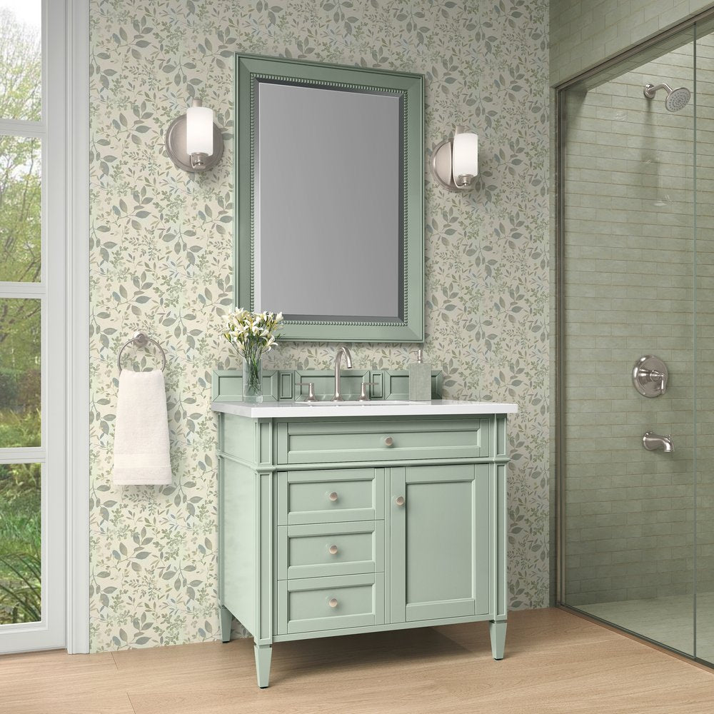 James Martin - Brittany 36" Single Vanity, Sage Green w/ 3 CM White Zeus Silestone Top - 650-V36-SGR-3WZ view 3