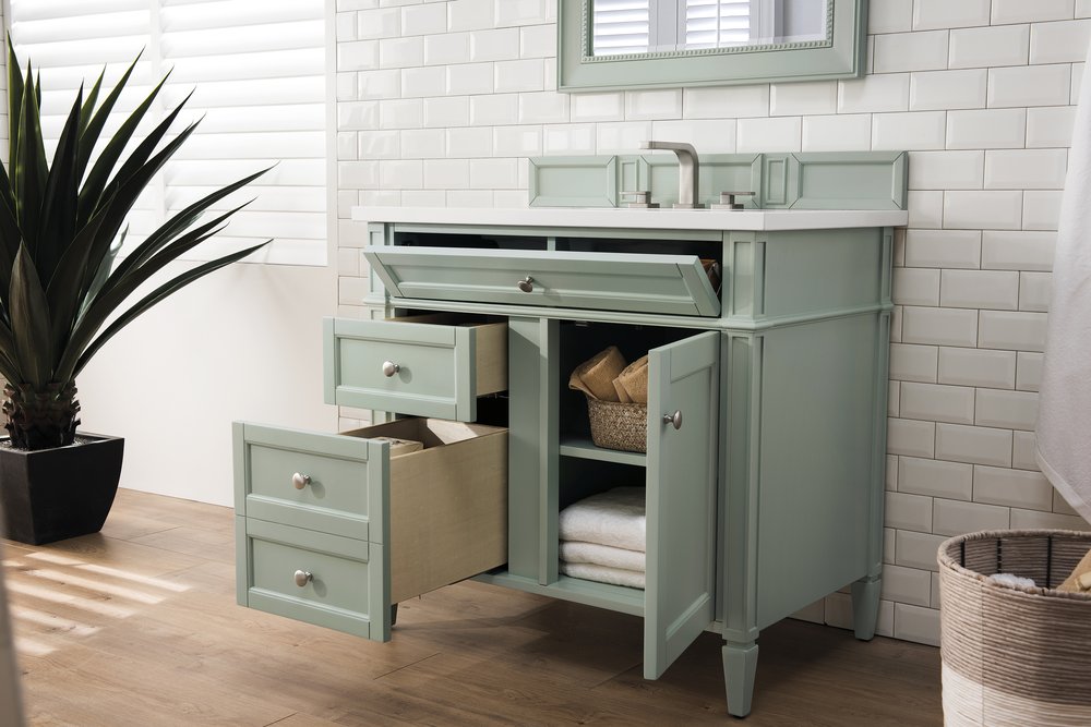 James Martin - Brittany 36" Single Vanity, Sage Green w/ 3 CM White Zeus Silestone Top - 650-V36-SGR-3WZ view 4