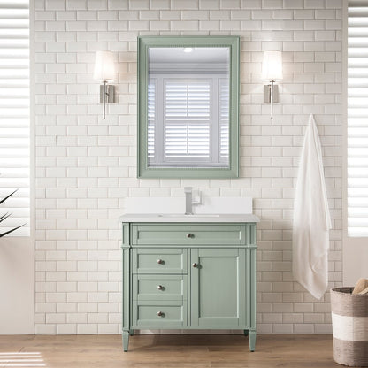 James Martin - Brittany 36" Single Vanity, Sage Green w/ Single Hole 3 CM White Zeus Silestone Top & Backsplash - 650-V36-SGR-1WZ view 2