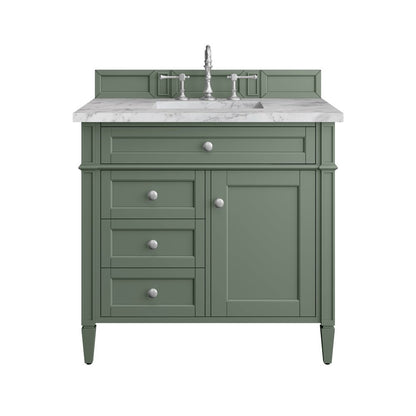James Martin - Brittany 36" Single Vanity, Smokey Celadon w/ 3 CM Carrara Marble Top - 650-V36-SC-3CAR view 1