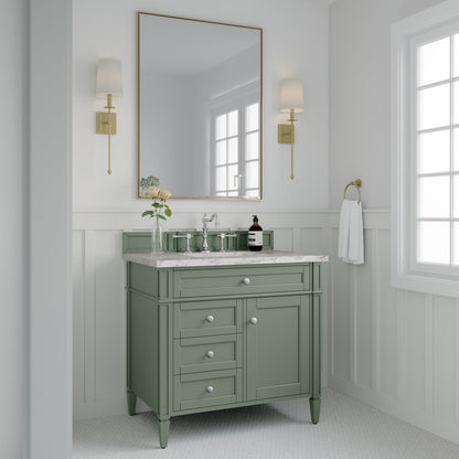 James Martin - Brittany 36" Single Vanity, Smokey Celadon w/ 3 CM Carrara Marble Top - 650-V36-SC-3CAR view 3