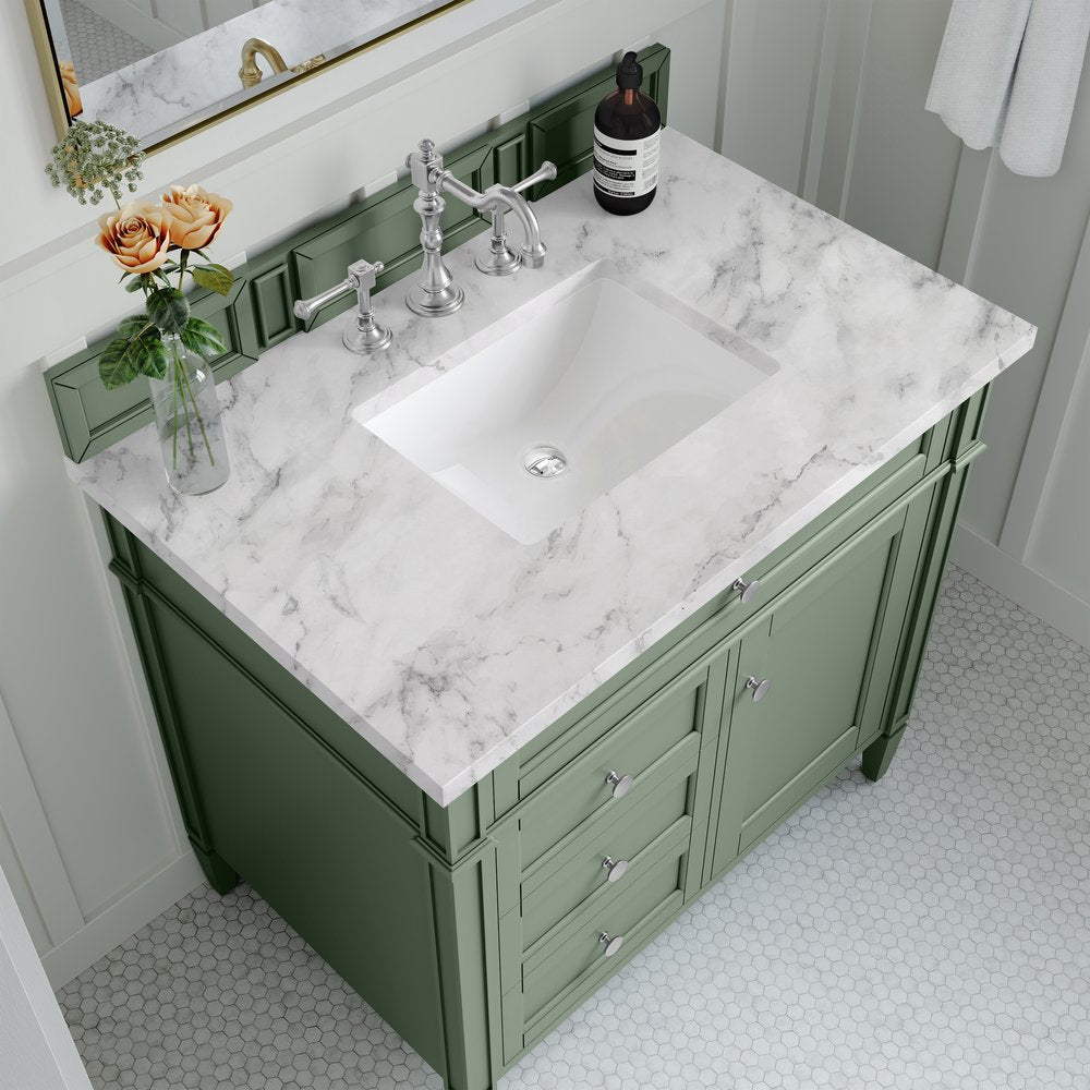 James Martin - Brittany 36" Single Vanity, Smokey Celadon w/ 3 CM Carrara Marble Top - 650-V36-SC-3CAR view 5