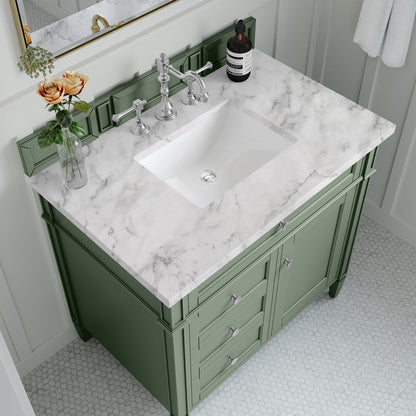 James Martin - Brittany 36" Single Vanity, Smokey Celadon w/ 3 CM Carrara Marble Top - 650-V36-SC-3CAR view 5