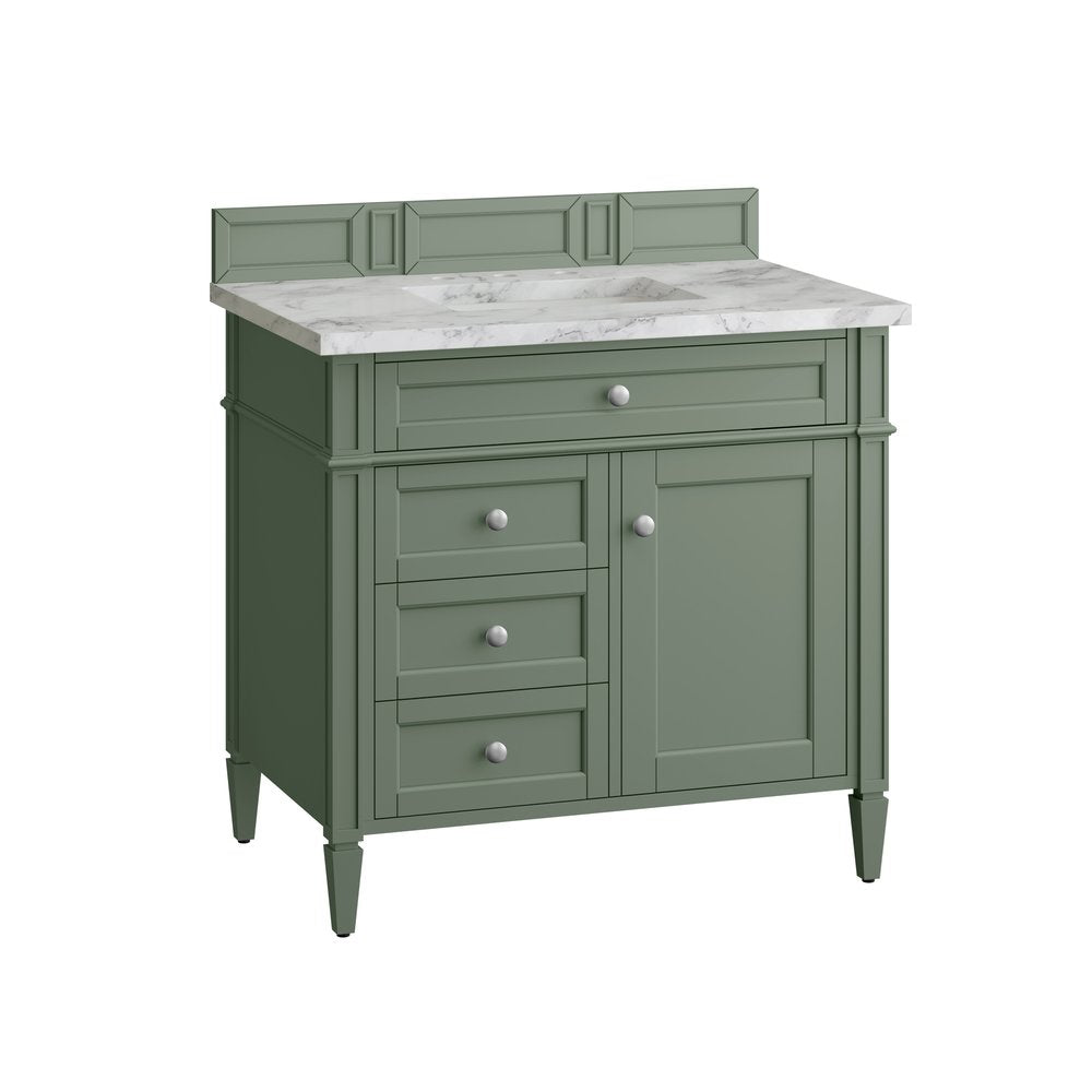 James Martin - Brittany 36" Single Vanity, Smokey Celadon w/ 3 CM Carrara Marble Top - 650-V36-SC-3CAR view 6