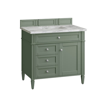 James Martin - Brittany 36" Single Vanity, Smokey Celadon w/ 3 CM Carrara Marble Top - 650-V36-SC-3CAR view 6