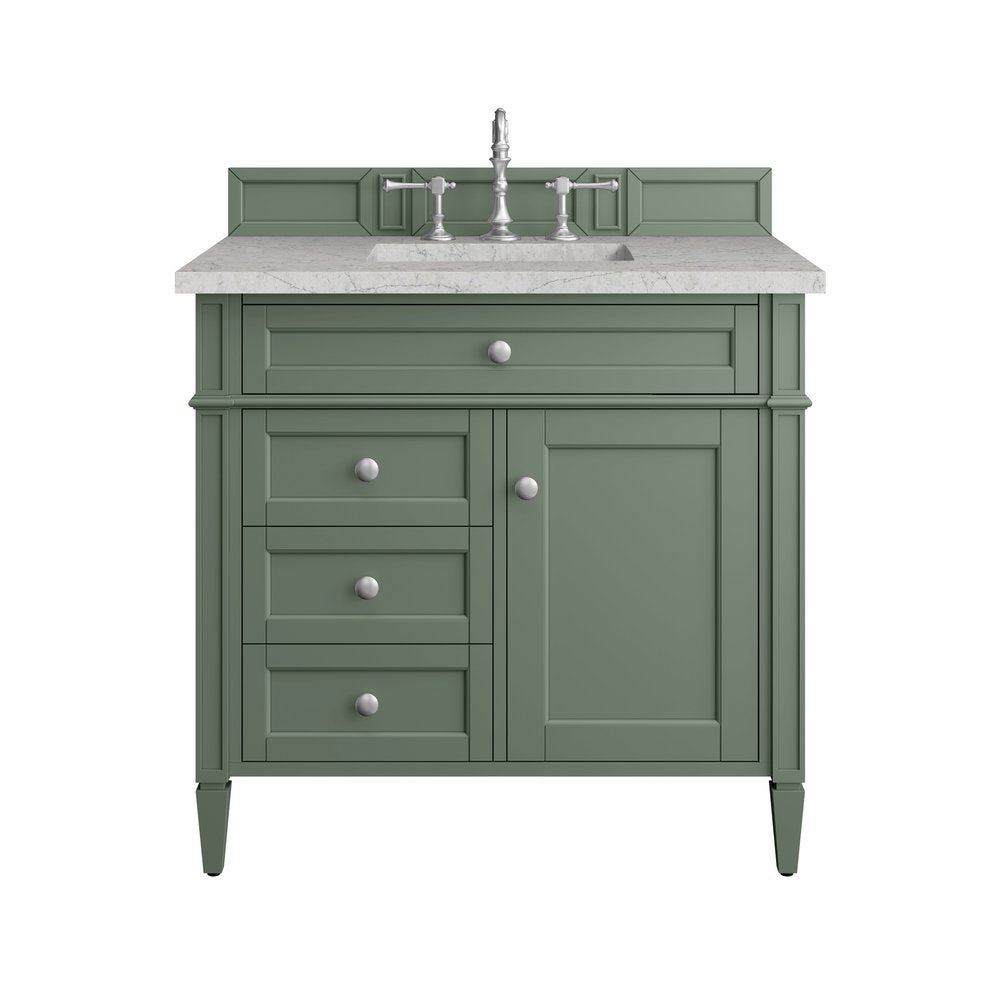 James Martin - Brittany 36" Single Vanity, Smokey Celadon w/ 3 CM Eternal Jasmine Pearl Top - 650-V36-SC-3EJP view 1
