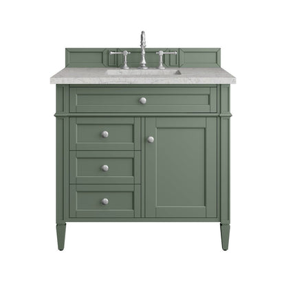James Martin - Brittany 36" Single Vanity, Smokey Celadon w/ 3 CM Eternal Jasmine Pearl Top - 650-V36-SC-3EJP view 1