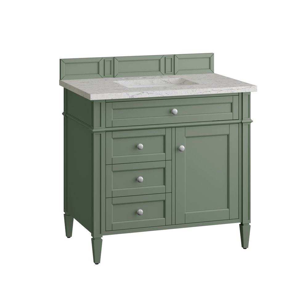James Martin - Brittany 36" Single Vanity, Smokey Celadon w/ 3 CM Eternal Jasmine Pearl Top - 650-V36-SC-3EJP view 6