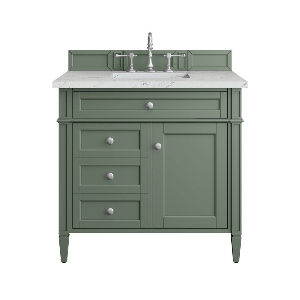 James Martin - Brittany 36" Single Vanity, Smokey Celadon w/ 3 CM Ethereal Noctis Top - 650-V36-SC-3ENC view 1