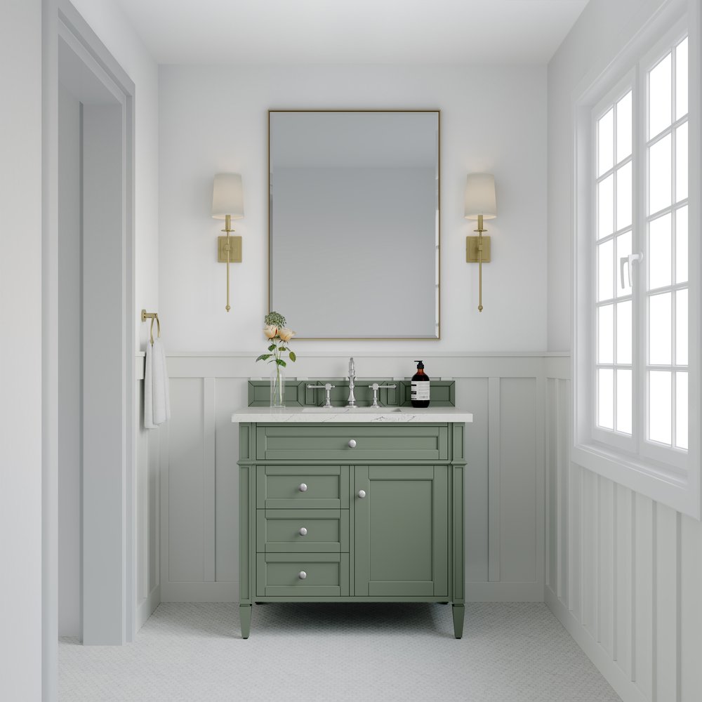 James Martin - Brittany 36" Single Vanity, Smokey Celadon w/ 3 CM Ethereal Noctis Top - 650-V36-SC-3ENC view 2