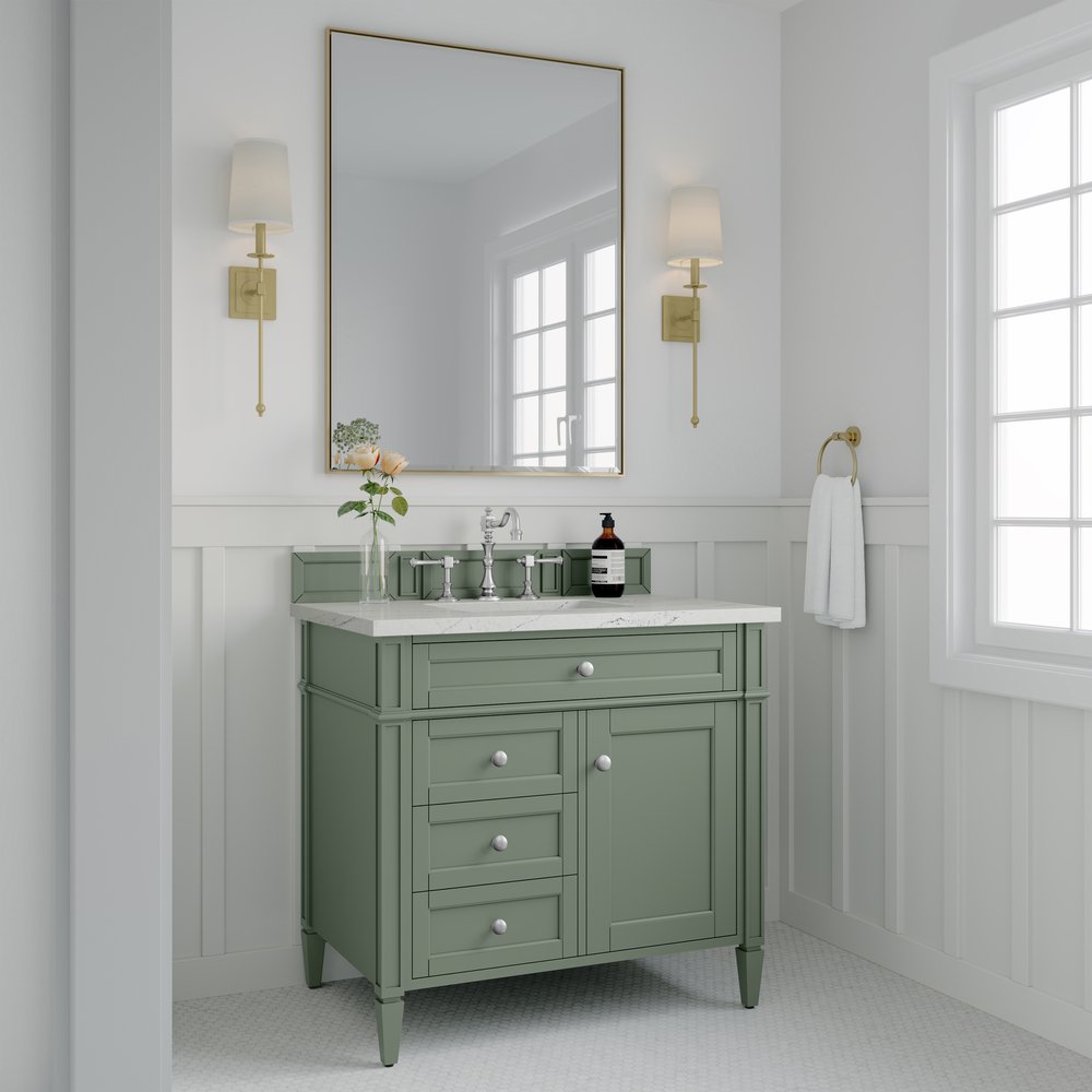 James Martin - Brittany 36" Single Vanity, Smokey Celadon w/ 3 CM Ethereal Noctis Top - 650-V36-SC-3ENC view 3