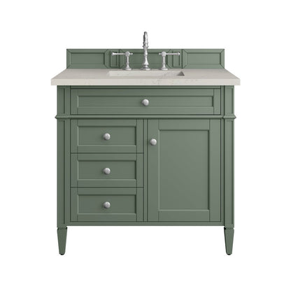 James Martin - Brittany 36" Single Vanity, Smokey Celadon, w/ 3 CM Siberian Silestone Top - 650-V36-SC-3SFR view 1