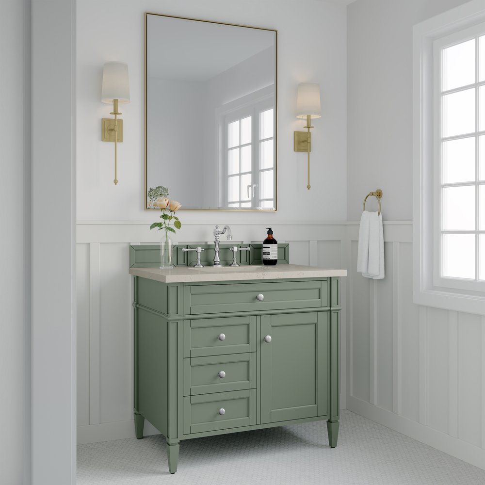 James Martin - Brittany 36" Single Vanity, Smokey Celadon, w/ 3 CM Siberian Silestone Top - 650-V36-SC-3SFR view 3