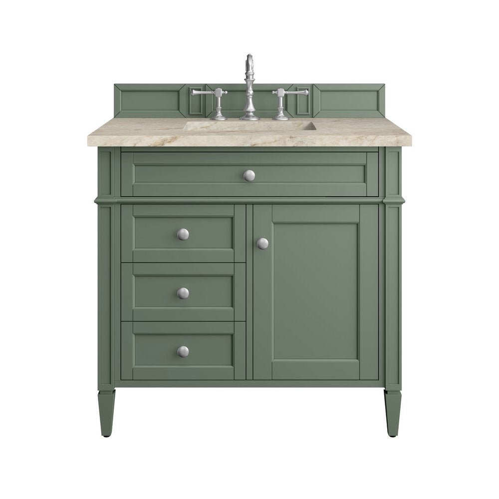 James Martin - Brittany 36" Single Vanity, Smokey Celadon, w/ 3 CM Tajnar Eclos Top - 650-V36-SC-3TJR view 1