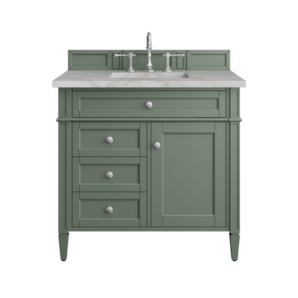 James Martin - Brittany 36" Single Vanity, Smokey Celadon w/ 3 CM Victorian Silver Top - 650-V36-SC-3VSL view 1