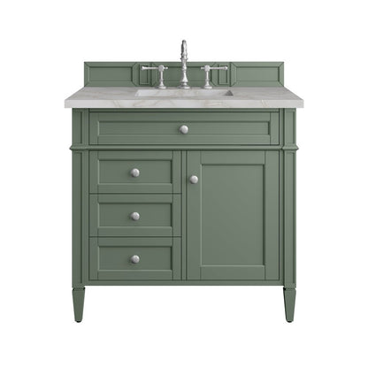 James Martin - Brittany 36" Single Vanity, Smokey Celadon w/ 3 CM Victorian Silver Top - 650-V36-SC-3VSL view 1