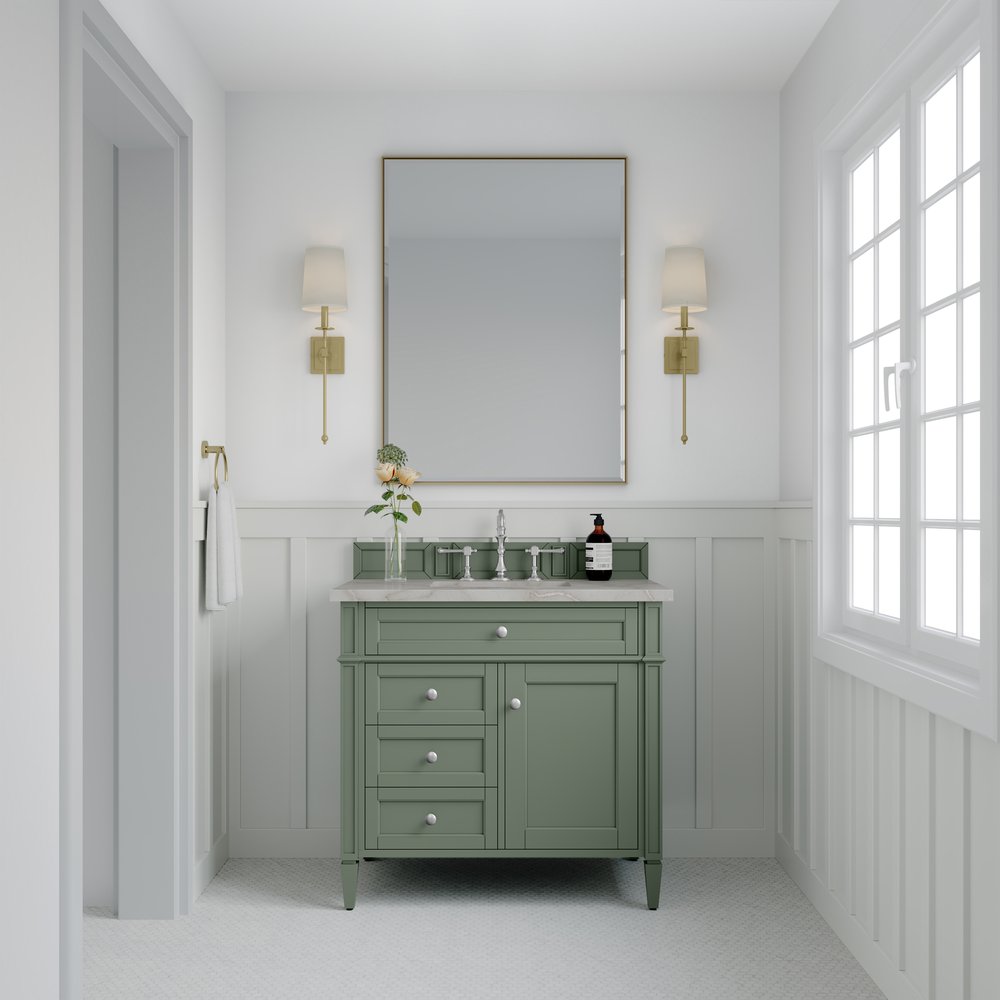 James Martin - Brittany 36" Single Vanity, Smokey Celadon w/ 3 CM Victorian Silver Top - 650-V36-SC-3VSL view 2