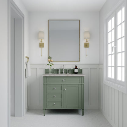 James Martin - Brittany 36" Single Vanity, Smokey Celadon w/ 3 CM Victorian Silver Top - 650-V36-SC-3VSL view 2