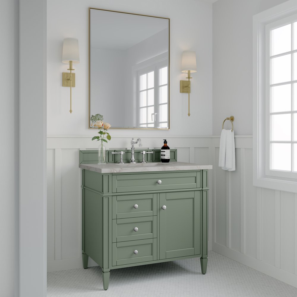 James Martin - Brittany 36" Single Vanity, Smokey Celadon w/ 3 CM Victorian Silver Top - 650-V36-SC-3VSL view 3