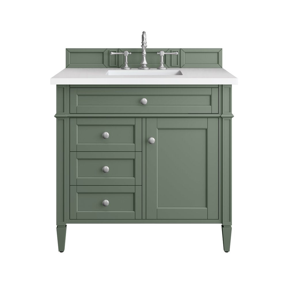 James Martin - Brittany 36" Single Vanity, Smokey Celadon w/ 3 CM White Zeus Top - 650-V36-SC-3WZ view 1