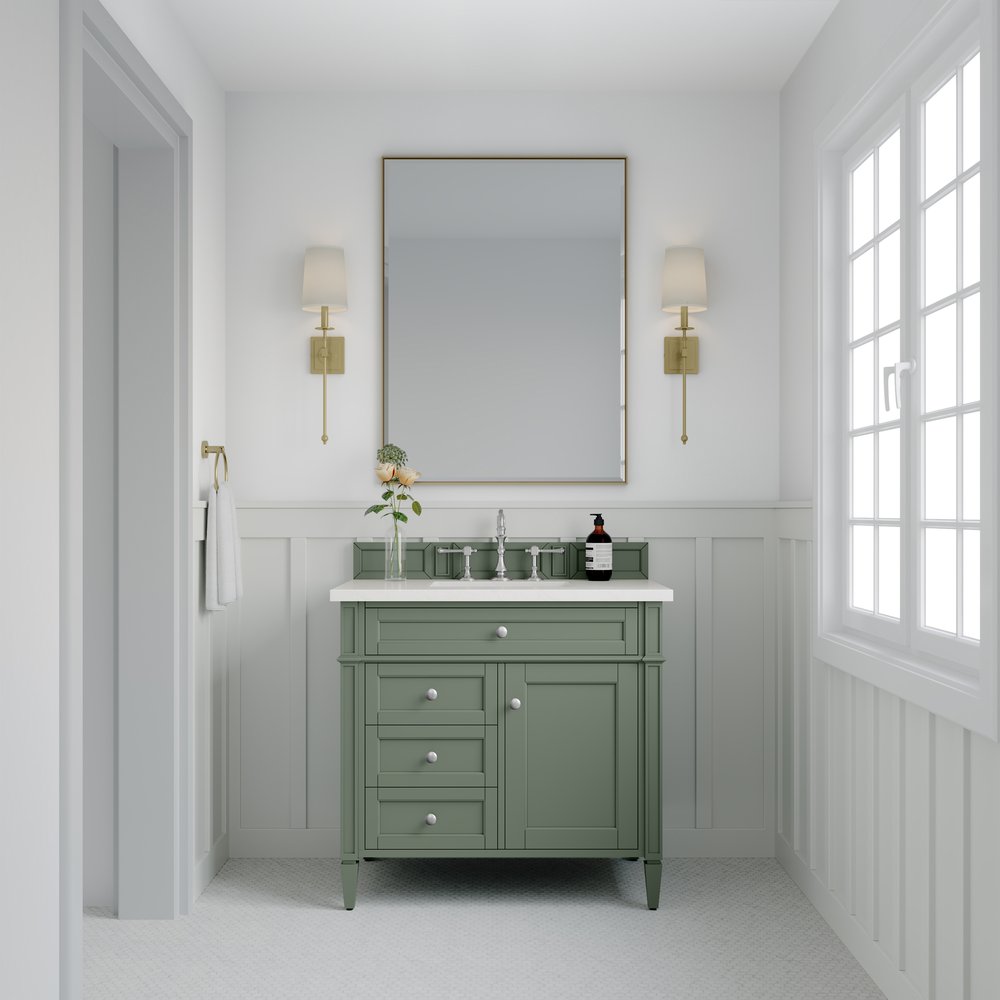 James Martin - Brittany 36" Single Vanity, Smokey Celadon w/ 3 CM White Zeus Top - 650-V36-SC-3WZ view 2