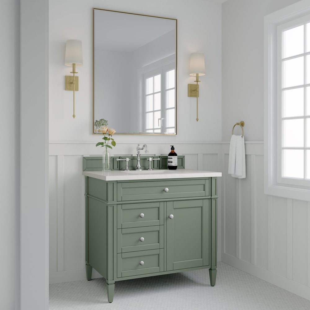 James Martin - Brittany 36" Single Vanity, Smokey Celadon w/ 3 CM White Zeus Top - 650-V36-SC-3WZ view 3