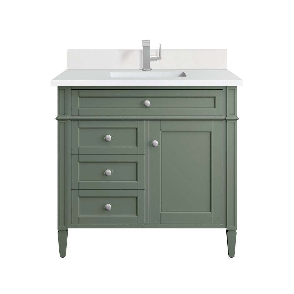James Martin - Brittany 36" Single Vanity, Smokey Celadon w/ Single Hole 3 CM White Zeus Top & Backsplash - 650-V36-SC-1WZ view 1