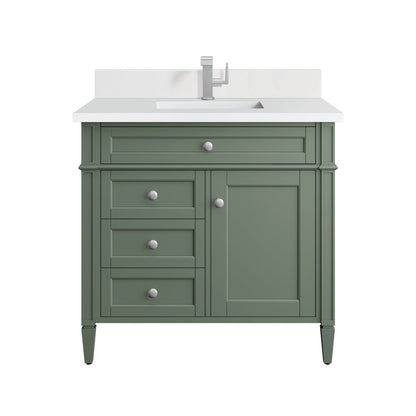 James Martin - Brittany 36" Single Vanity, Smokey Celadon w/ Single Hole 3 CM White Zeus Top & Backsplash - 650-V36-SC-1WZ view 1