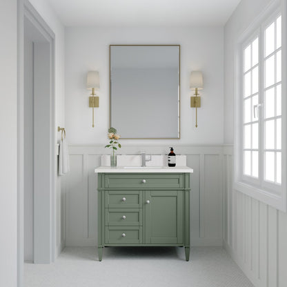 James Martin - Brittany 36" Single Vanity, Smokey Celadon w/ Single Hole 3 CM White Zeus Top & Backsplash - 650-V36-SC-1WZ view 2